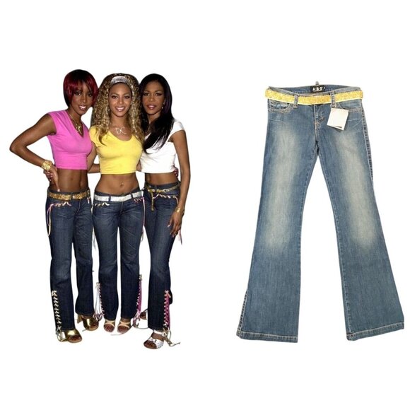 NWT ABS By Allen Schwartz Y2K Super Low Rise Cotton Bootcut Whimsy Jeans Blue 30 - Picture 1 of 16